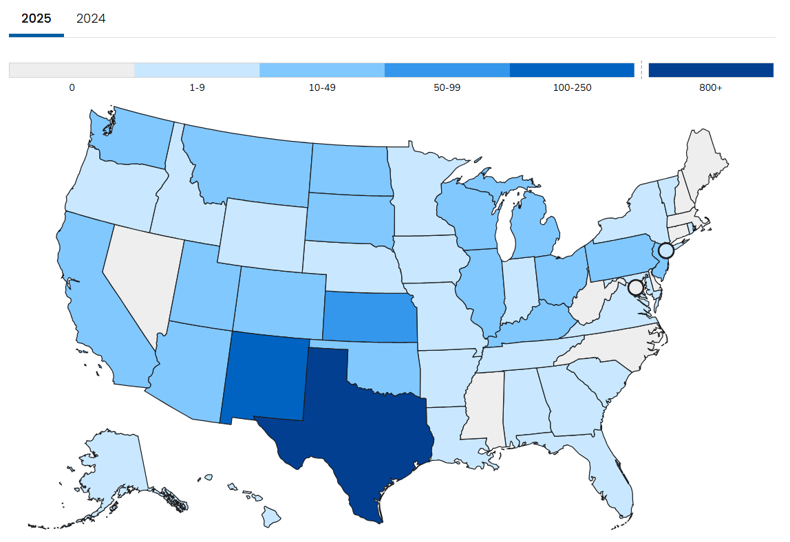 Map of measles cases in the United States, from the CDC website