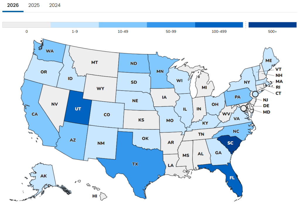 Map of Measles cases in U.S. states