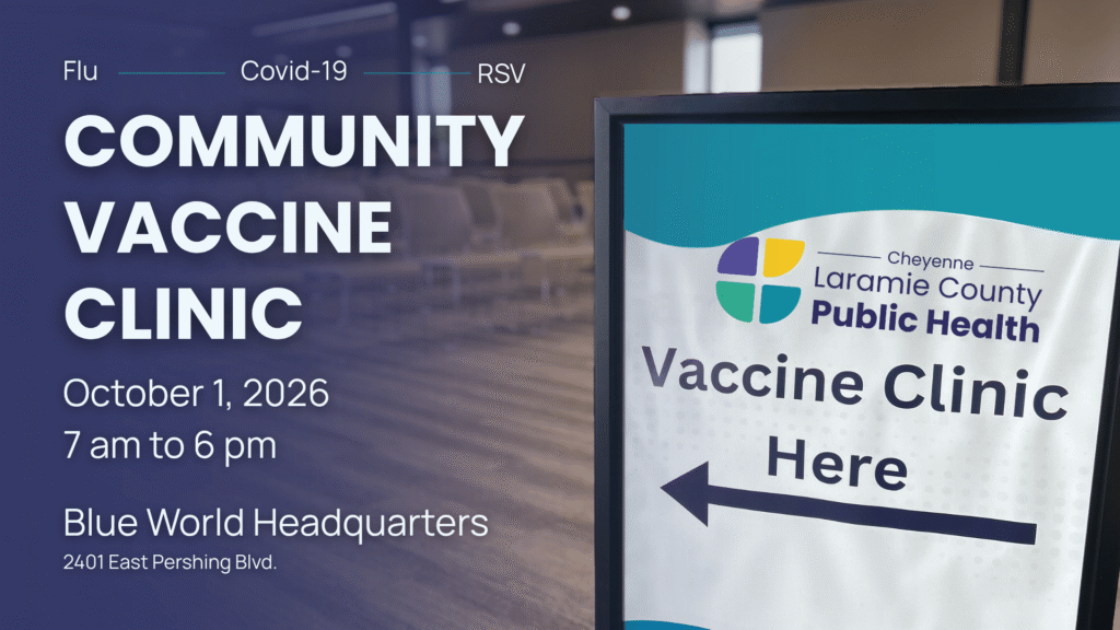 Community Vaccine Clinic pointing towards details of the event